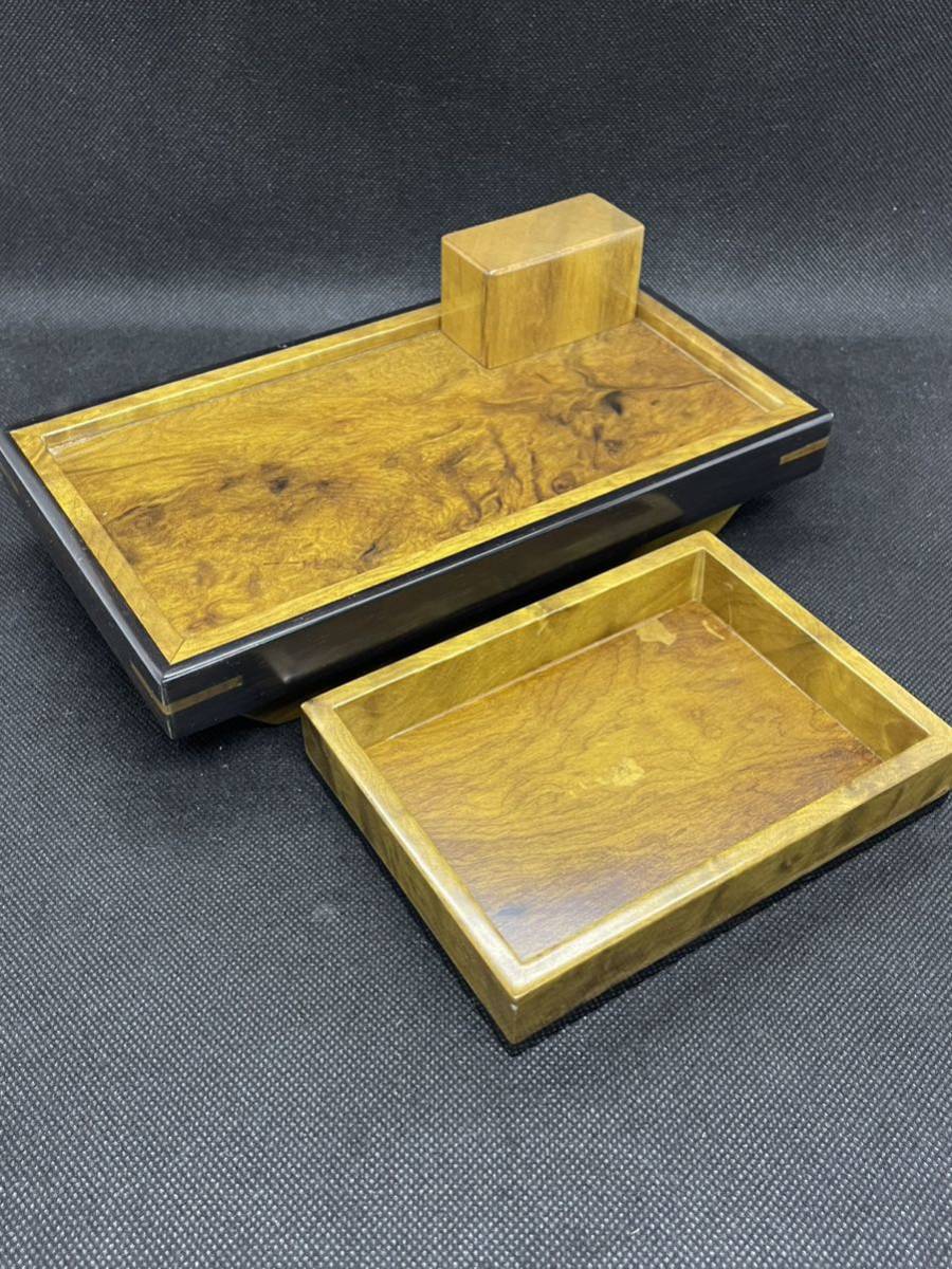 ☆黄金樟瘤・黒檀☆ お膳 縮杢 うどん皿 特選品 漆仕上げ 収納袋付き 