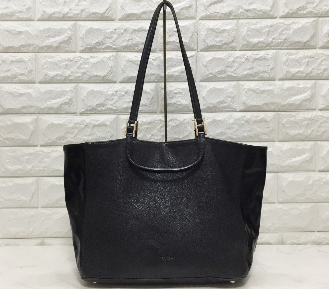 no15078 FURLA フルラ イタリア製 本革 レザー エナメル 2way ショルダー トート バッグ