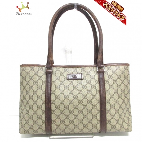 グッチ GUCCI トートバッグ 114595 GGプラス・GGスプリーム PVC(塩化ビニール)×レザー ベージュ×ダークブラウン バッグ