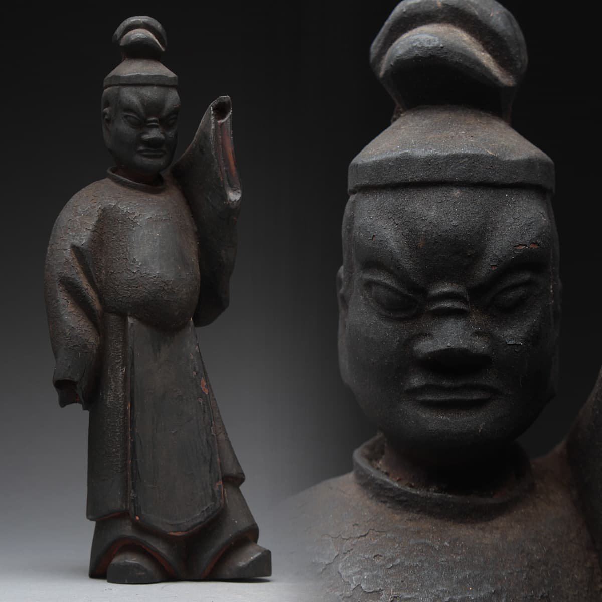 EL076 時代 仏教美術 木彫男神立像 高26.1cm 重333g・木雕神像・木彫 