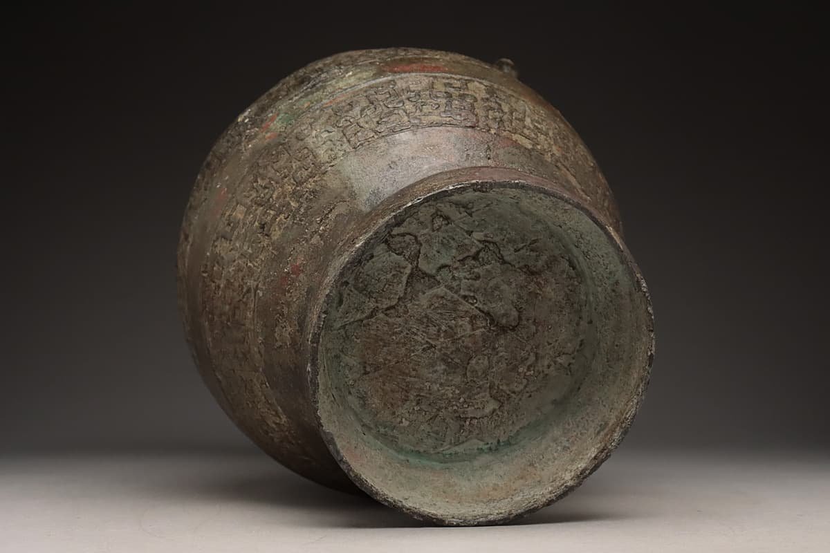 EK812 時代 唐物 古銅蟠龍紋双獸耳瓶 高34.8cm 重4kg・銅蟠龍帯文双獣