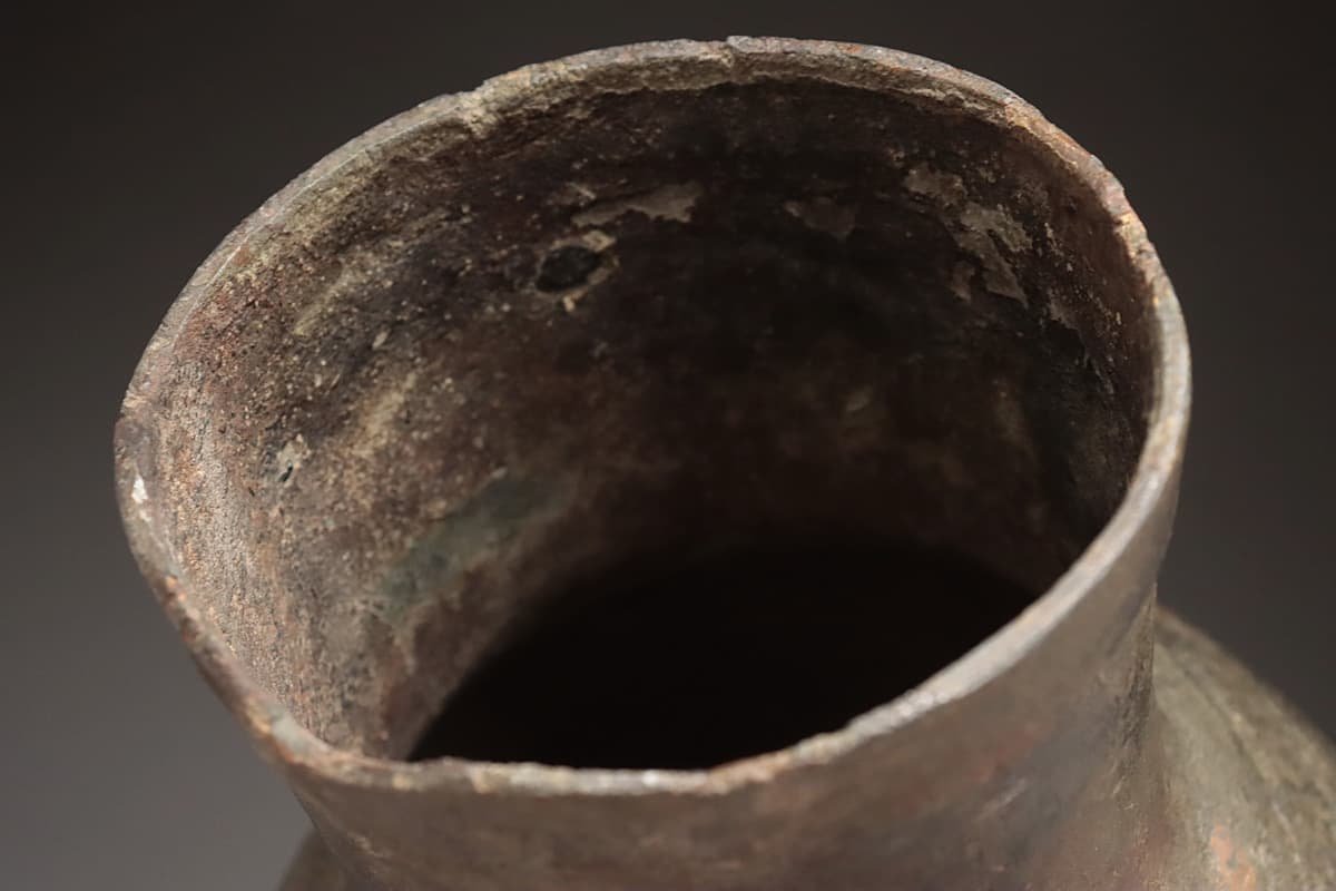 EK812 時代 唐物 古銅蟠龍紋双獸耳瓶 高34.8cm 重4kg・銅蟠龍帯文双獣