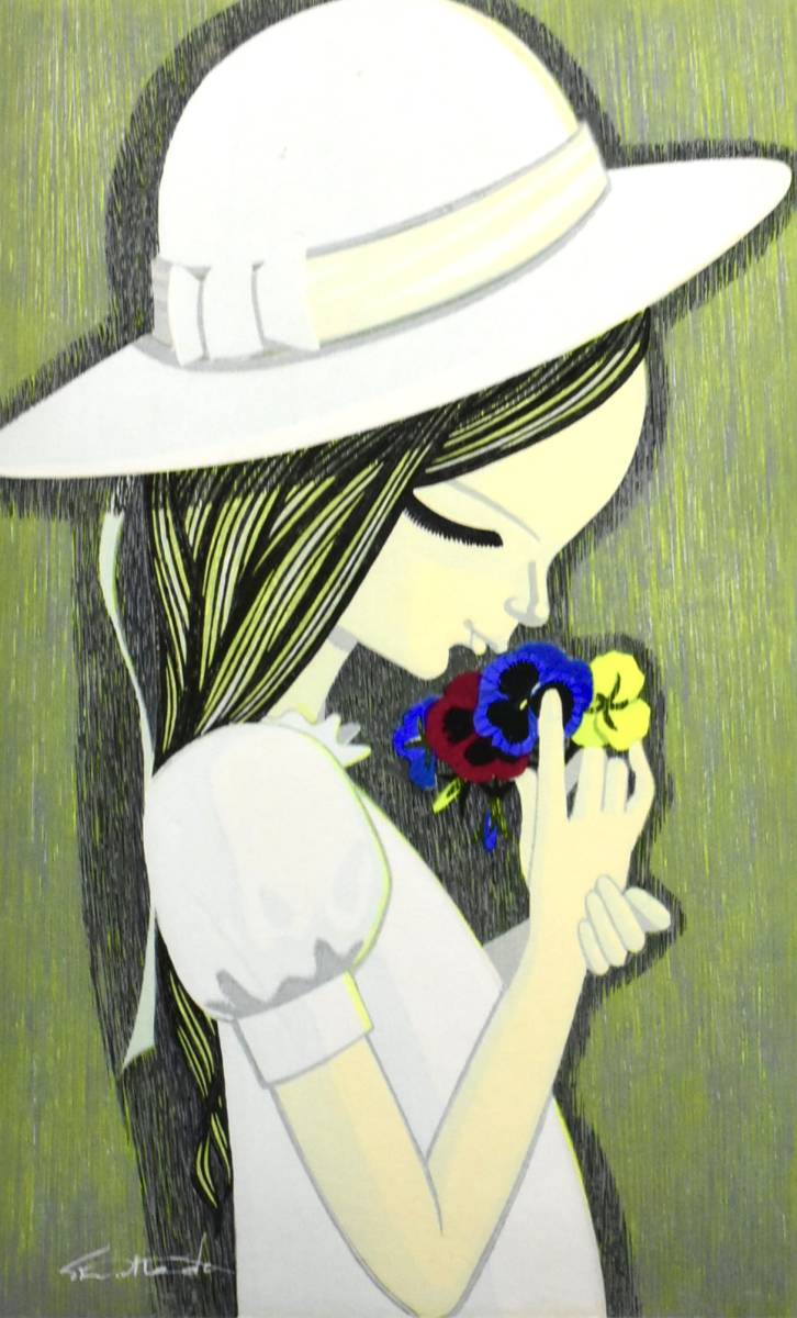 MNo.333）【真作】 池田修三 『三色すみれ』 版画 シルクスクリーン