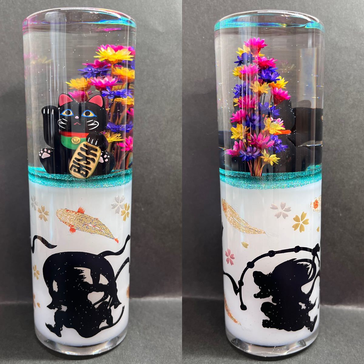 水中花 シフトノブ 招き猫 風神雷神 水中花 シフトノブ 180mm d1ヌ3 車 