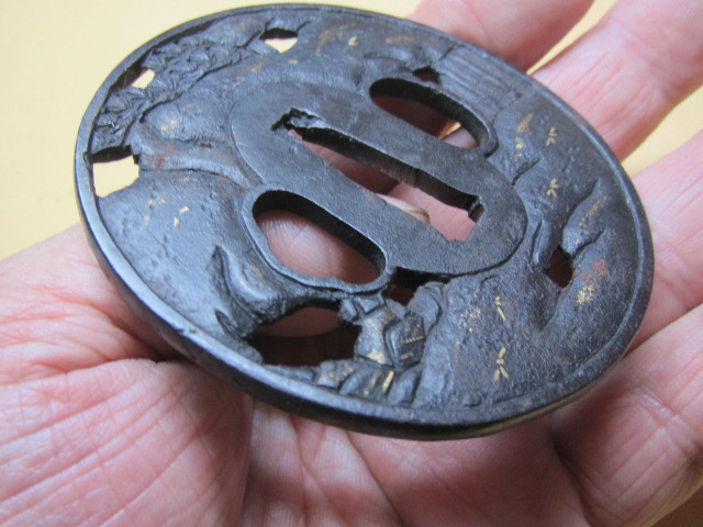 鍔 武州住國廣 鉄鐔 在銘 国広 拵 日本刀 刀装具 骨董 古美術 江戸時代