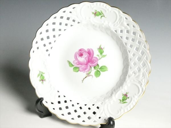 k124 Meissen マイセン ピンクローズ メッシュ プレート