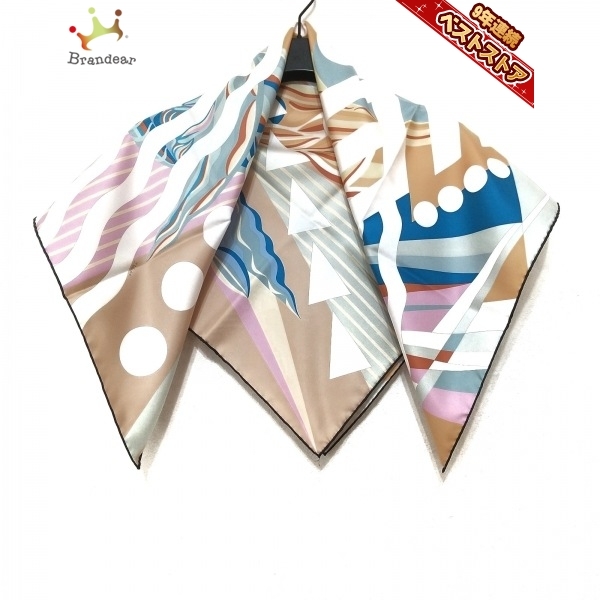 エルメス HERMES カレ90 白×ライトブラウン×マルチ LE REVE D JULIA 美品 スカーフ