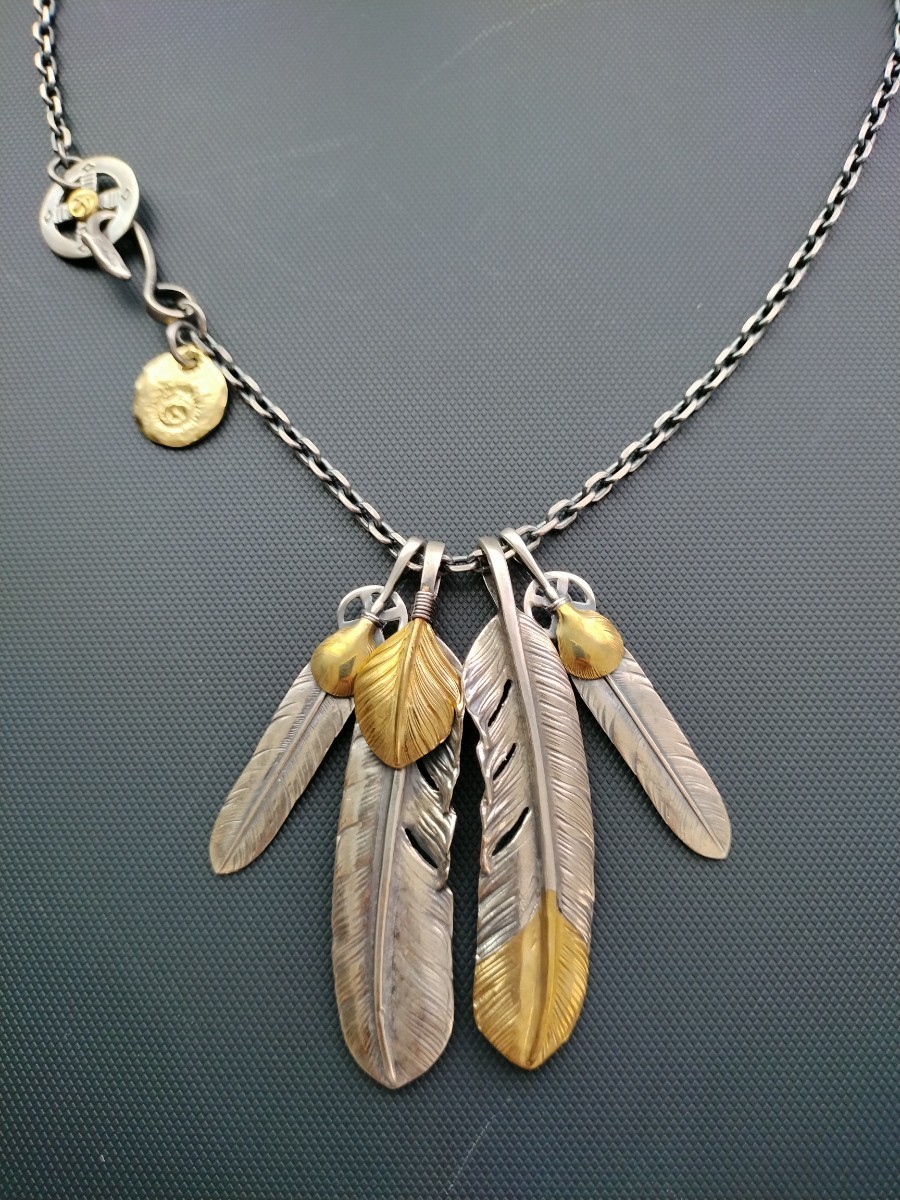 上金特大＆プレーン特大フェザーネックレス 角細チェーン付 イーグル