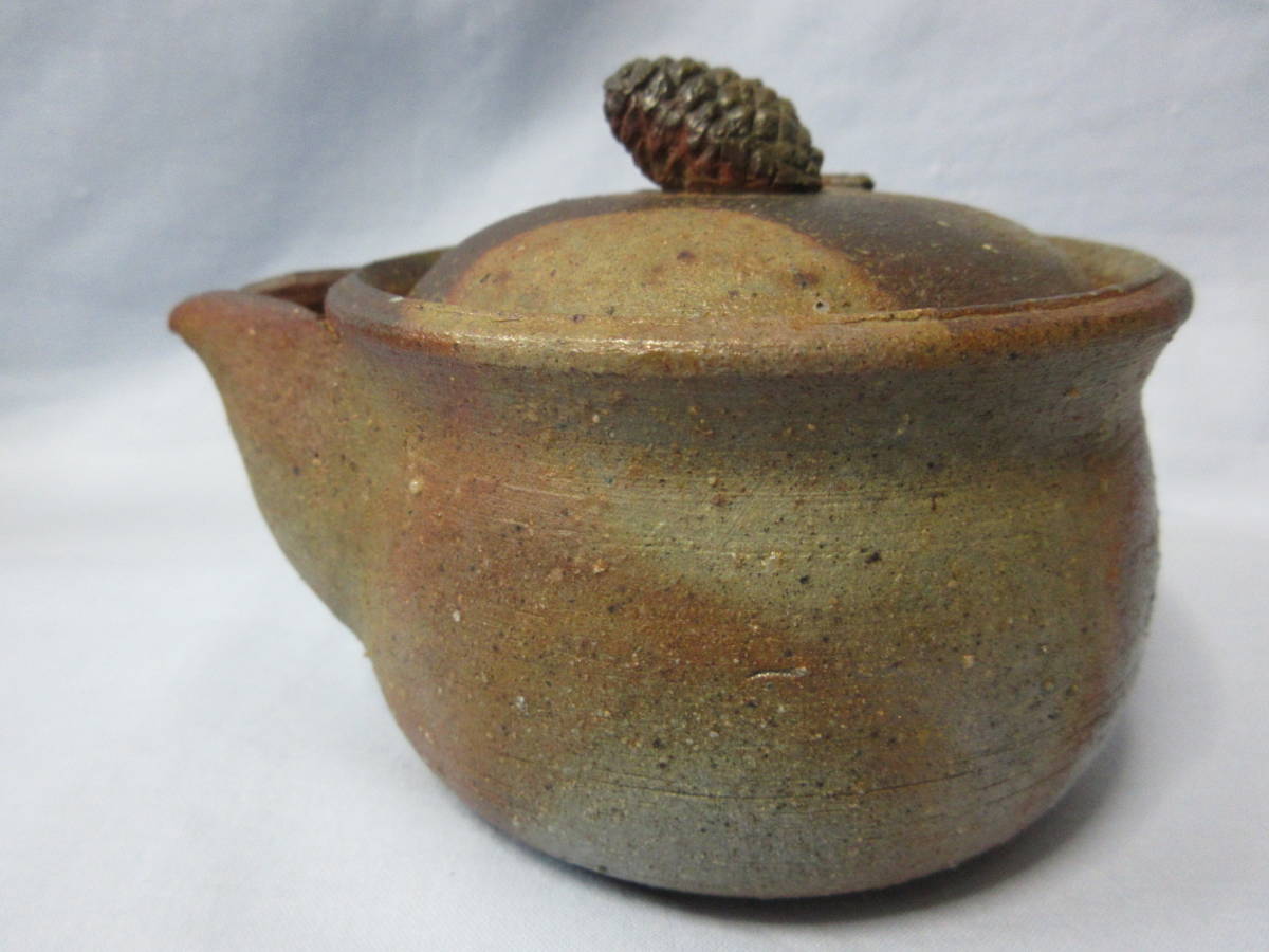 煎茶器 備前焼 宝瓶急須 松摘まみ 銘あり 煎茶器 備前焼宝瓶急須松摘