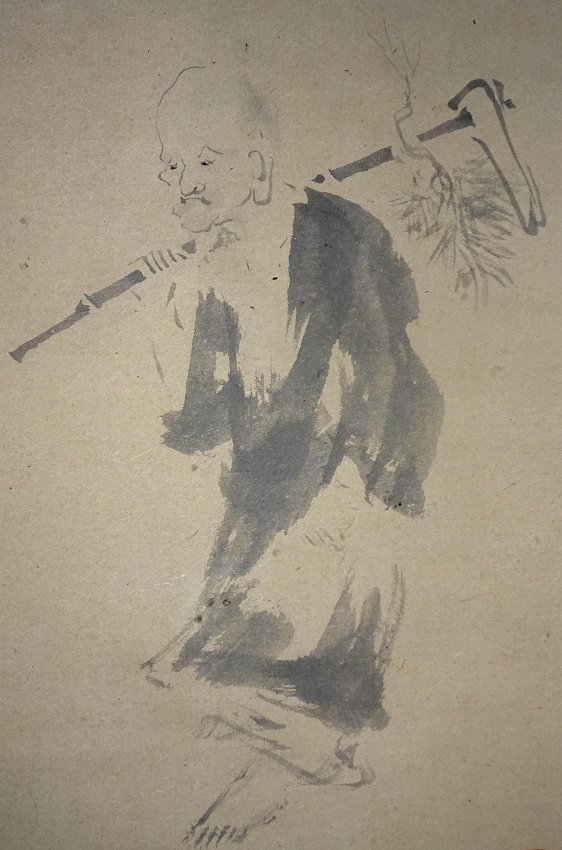 掛け軸】 狩野探幽 「五祖荷鋤図」 真作 真筆保証 弘忍禅師図（中国唐