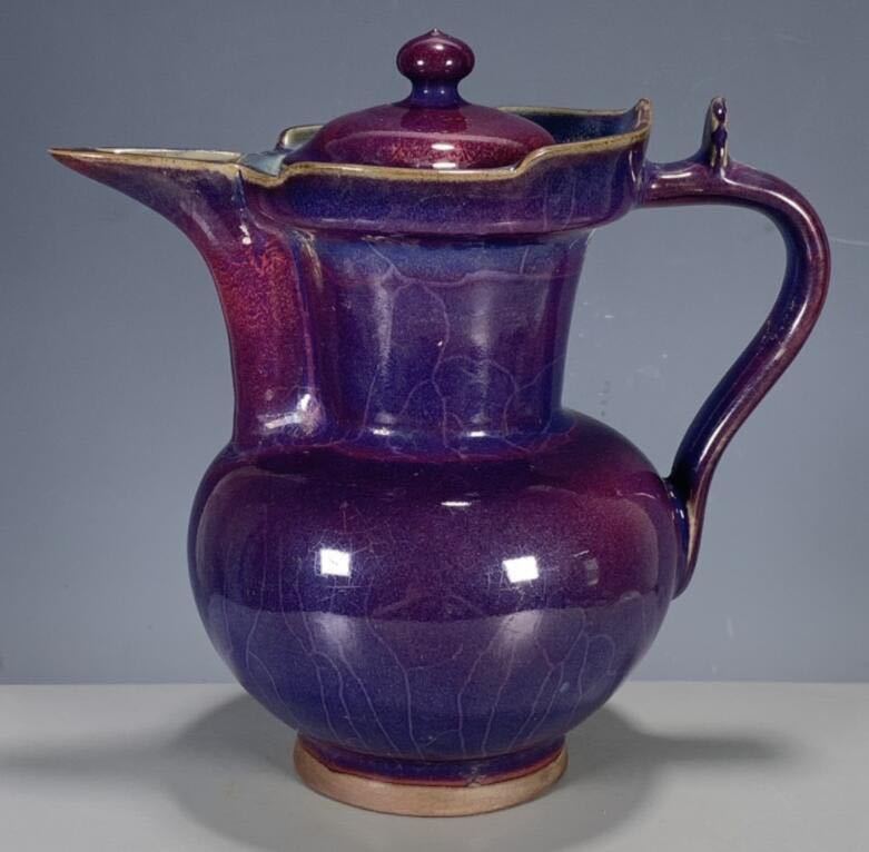 ⑦中国古玩 宋代磁器窯変 時代物 中国美術 スミレ釉 僧帽壺 骨董コレクション アンティーク磁器 古い物件 置物 骨董磁器