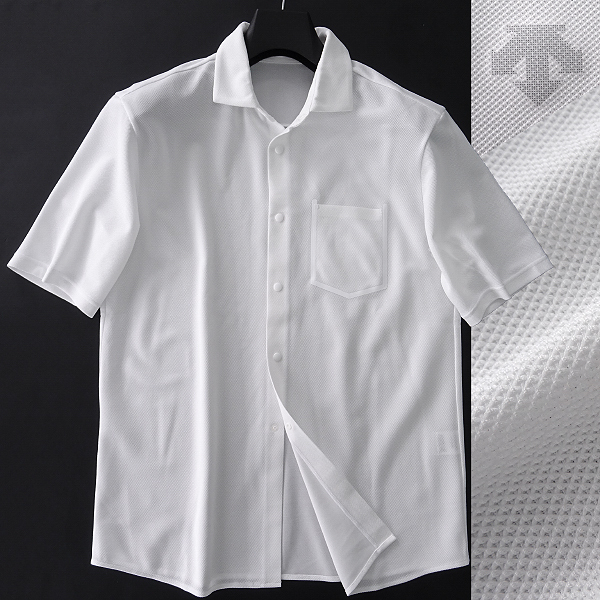 新品 デサント 盛夏 吸湿速乾 ストレッチ 鹿の子 半袖 シャツ L 白 【I44885】 DESCENTE 春夏 メンズ サマー スポーティー ドライ_1