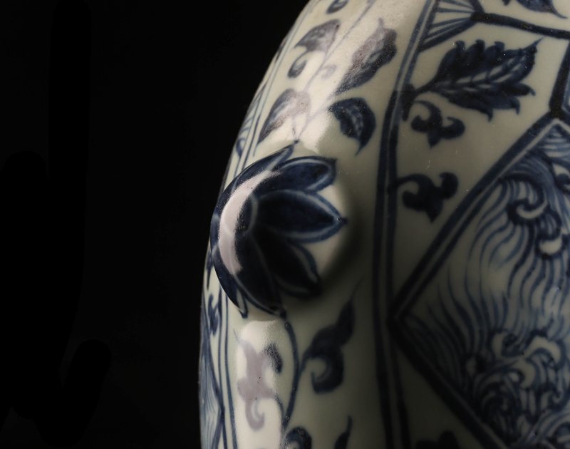 流】中国美術 染付扁壷 高43cm TM326 青花花文双耳扁壺 | 景徳鎮窯
