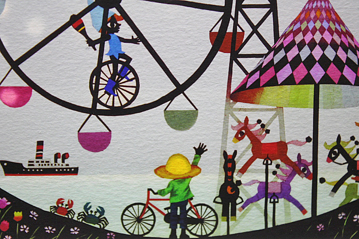 【真作】藤城清治「海の見える遊園地」レフグラフ 直筆サイン 証明シール 真作】藤城清治「海の見える遊園地」レフグラフ 直筆サイン 証明シール