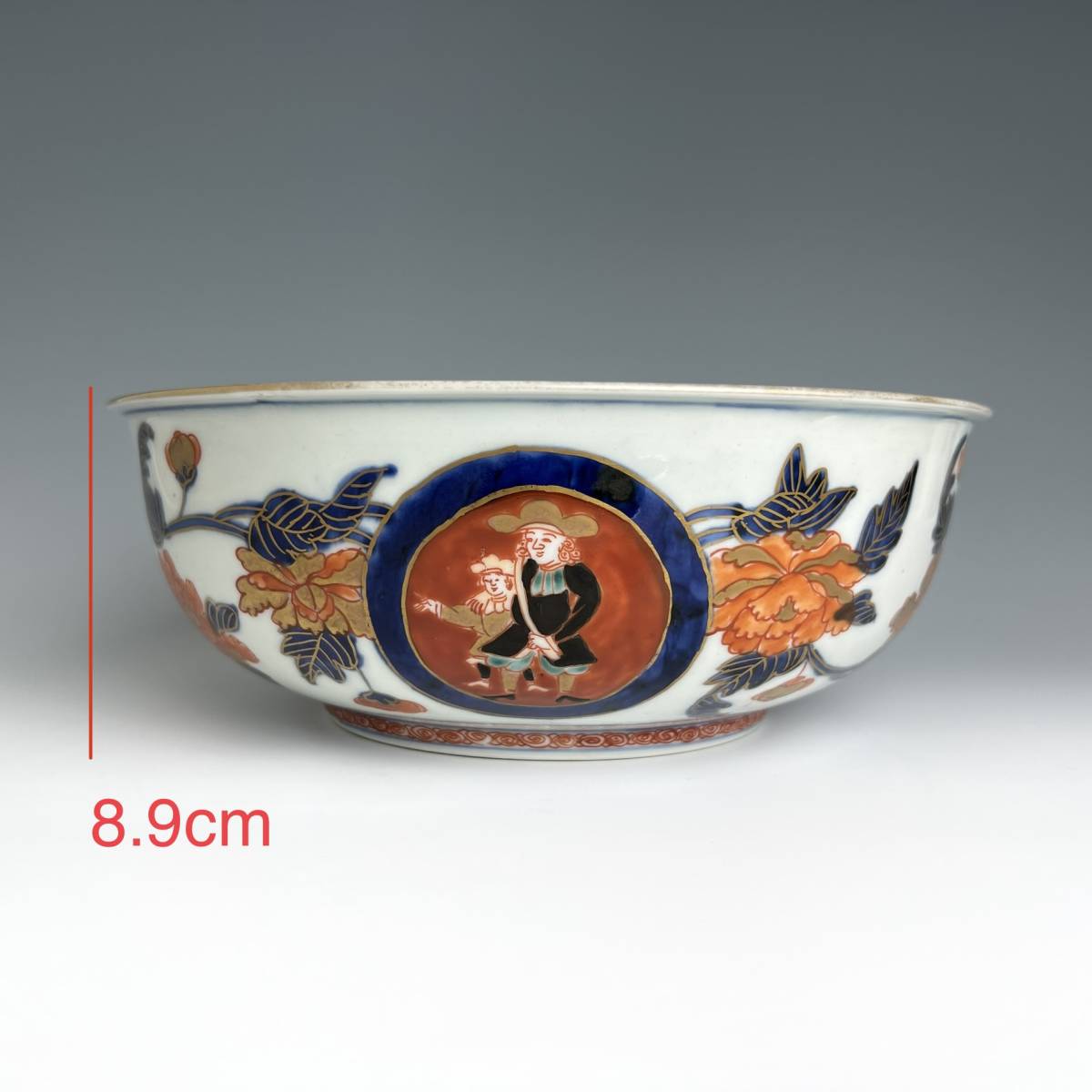 A316 優品 古伊万里 色絵五舶文鉢 金襴手 南蛮船 西洋人 江戸