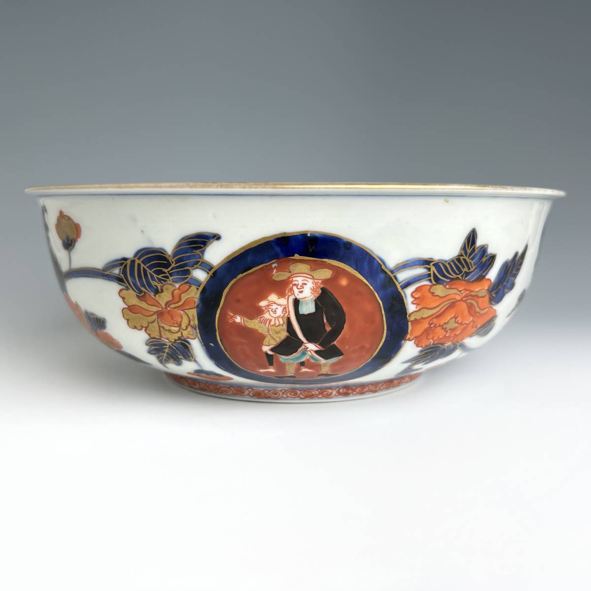 A316 優品 古伊万里 色絵五舶文鉢 金襴手 南蛮船 西洋人 江戸