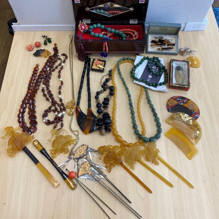 ◆和装 アクセサリー まとめ 計約36点 かんざし くし ネックレス 帯留 他 