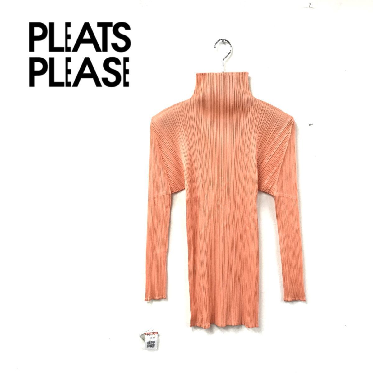 S727-M◆美品◆ISSEY MIYAKE PLEATSPLEASE イッセイミヤケ プリーツプリーズ ◆size３ ポリエステル サーモンピンク ハイネック