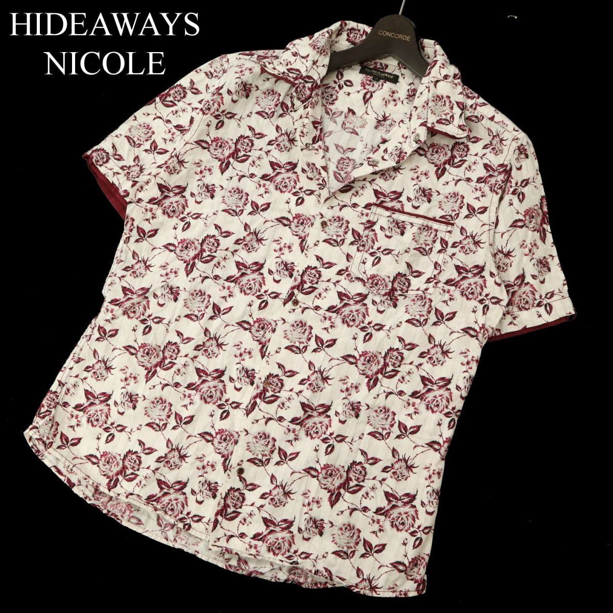 HIDEAWAYS NICOLE ハイダウェイ ニコル 半袖 襟ワイヤー★ 【花柄 総柄 フラワー】 シャツ Sz.50　メンズ 白　C3T06046_7#A