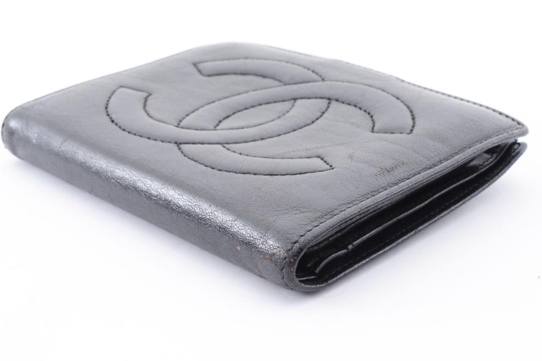 CHANEL 二つ折り 財布 キャビアスキン ココマーク がま口 デカココ 黒