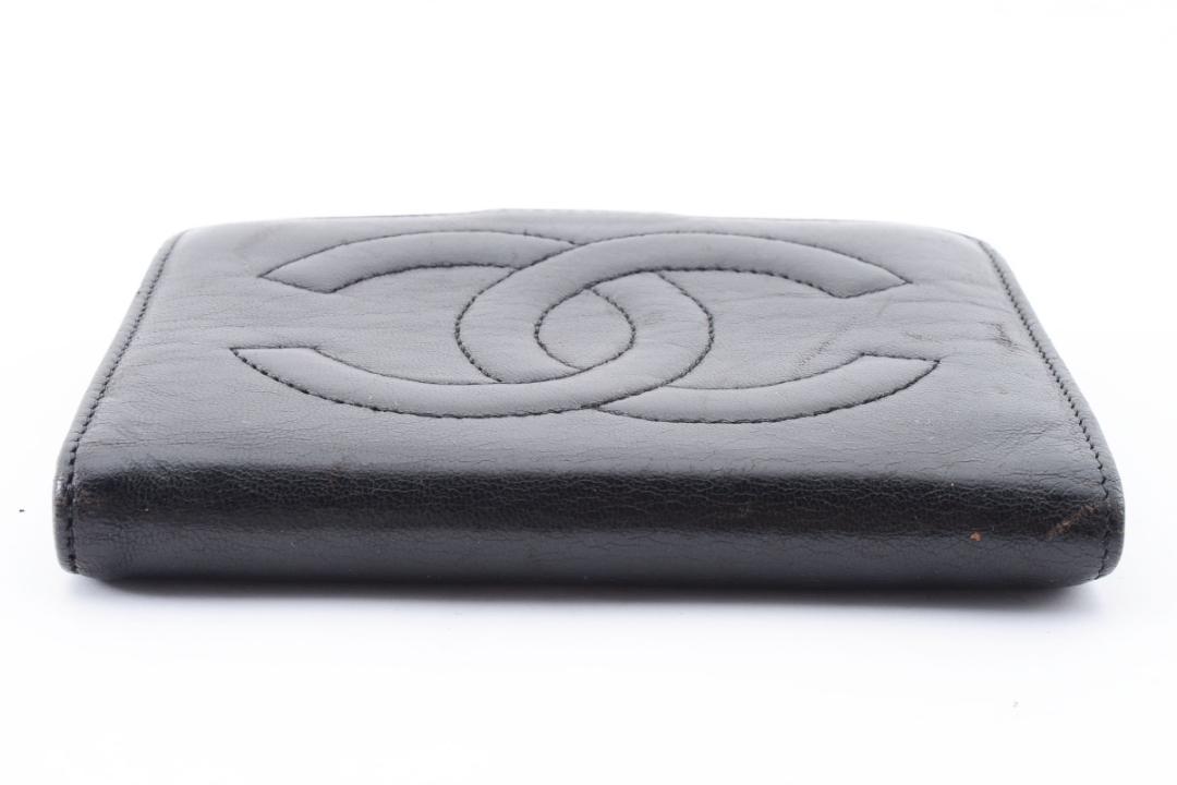 CHANEL 二つ折り 財布 キャビアスキン ココマーク がま口 デカココ 黒