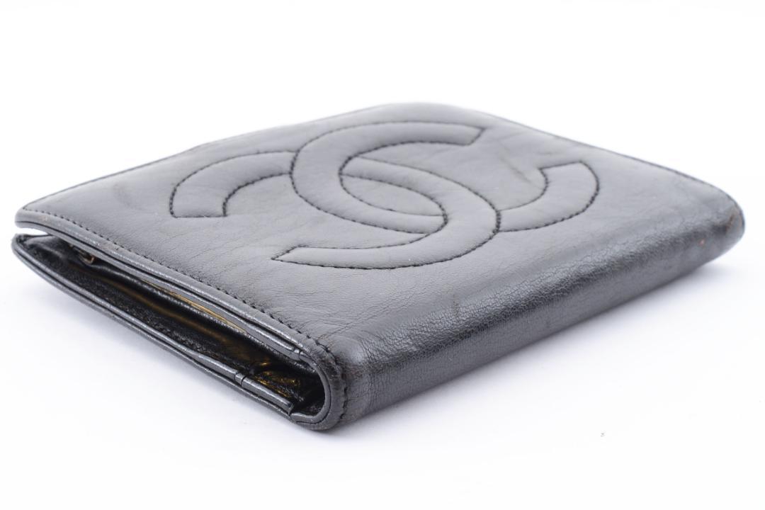 CHANEL 二つ折り 財布 キャビアスキン ココマーク がま口 デカココ 黒
