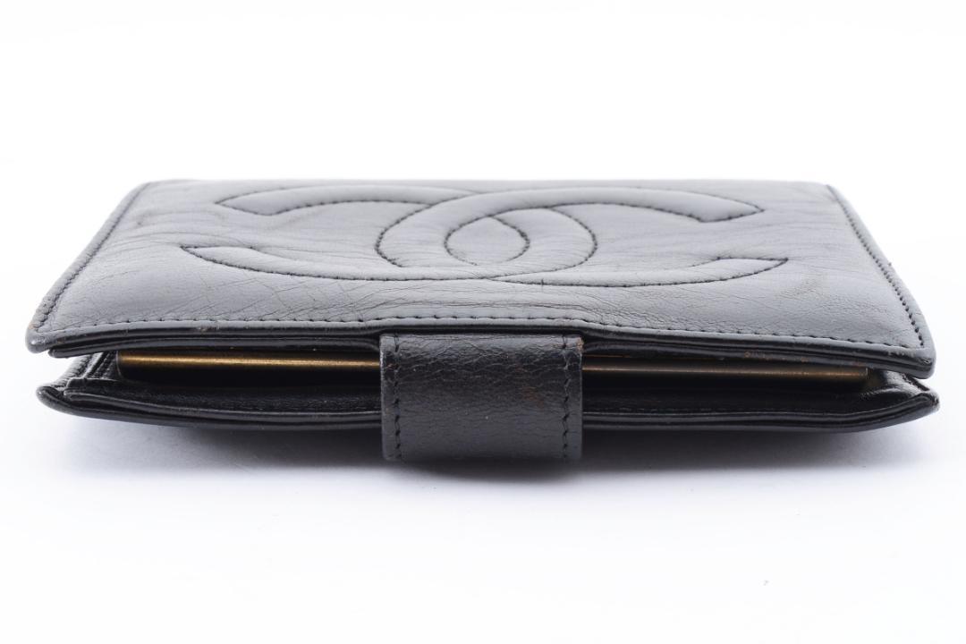 CHANEL 二つ折り 財布 キャビアスキン ココマーク がま口 デカココ 黒