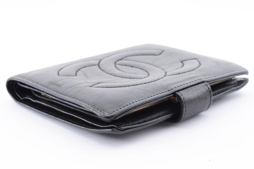 CHANEL 二つ折り 財布 キャビアスキン ココマーク がま口 デカココ 黒