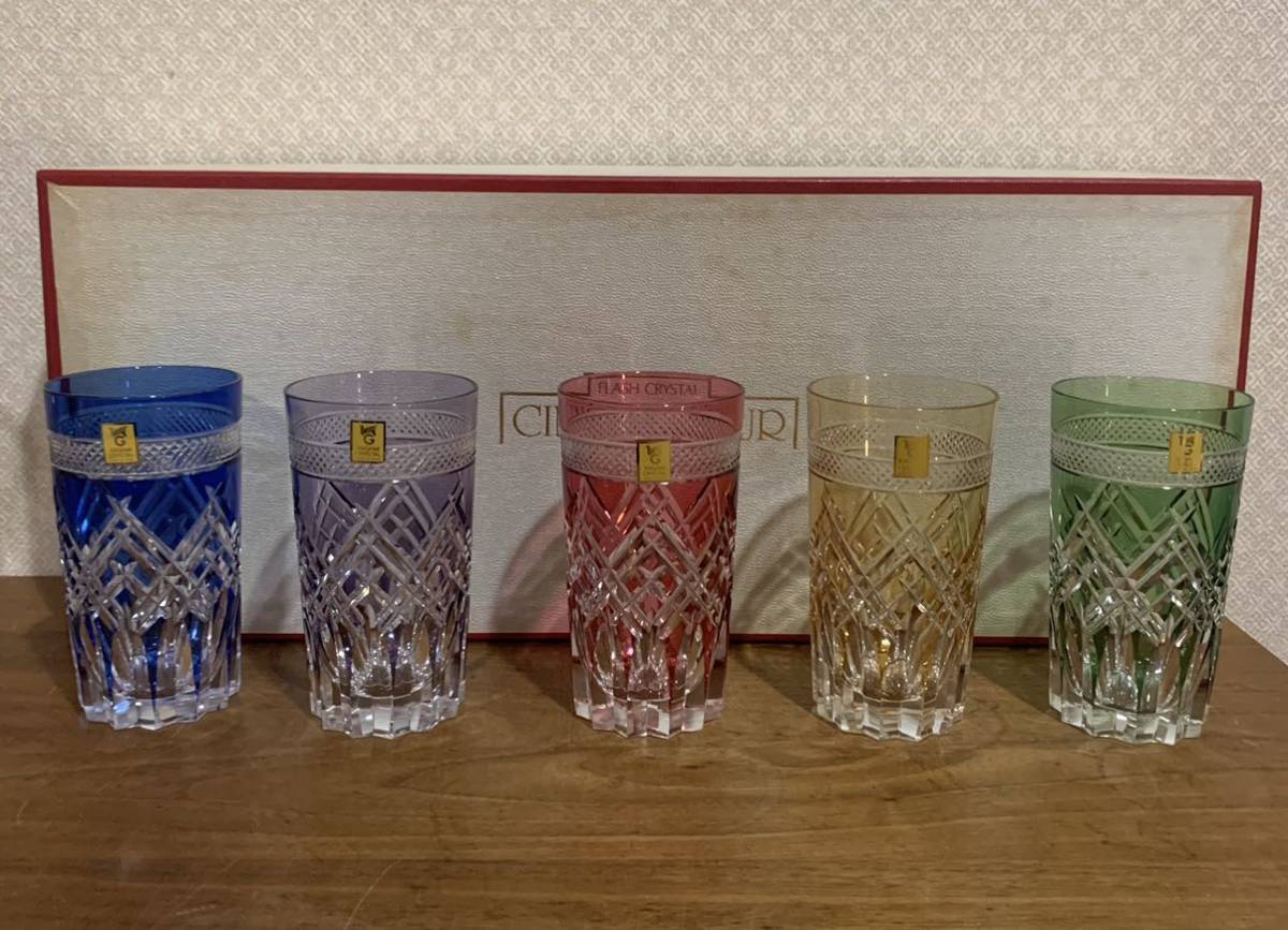 美品 高級 サンクラール カガミクリスタル 切子 ハイボールグラス 5客 