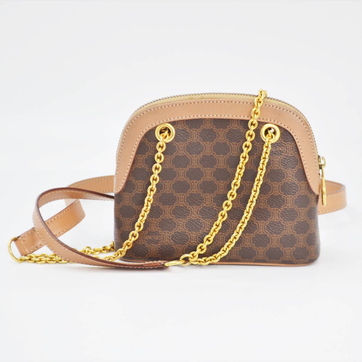 1円 □美品□ CELINE セリーヌ マカダム柄 PVC×レザー ショルダー 