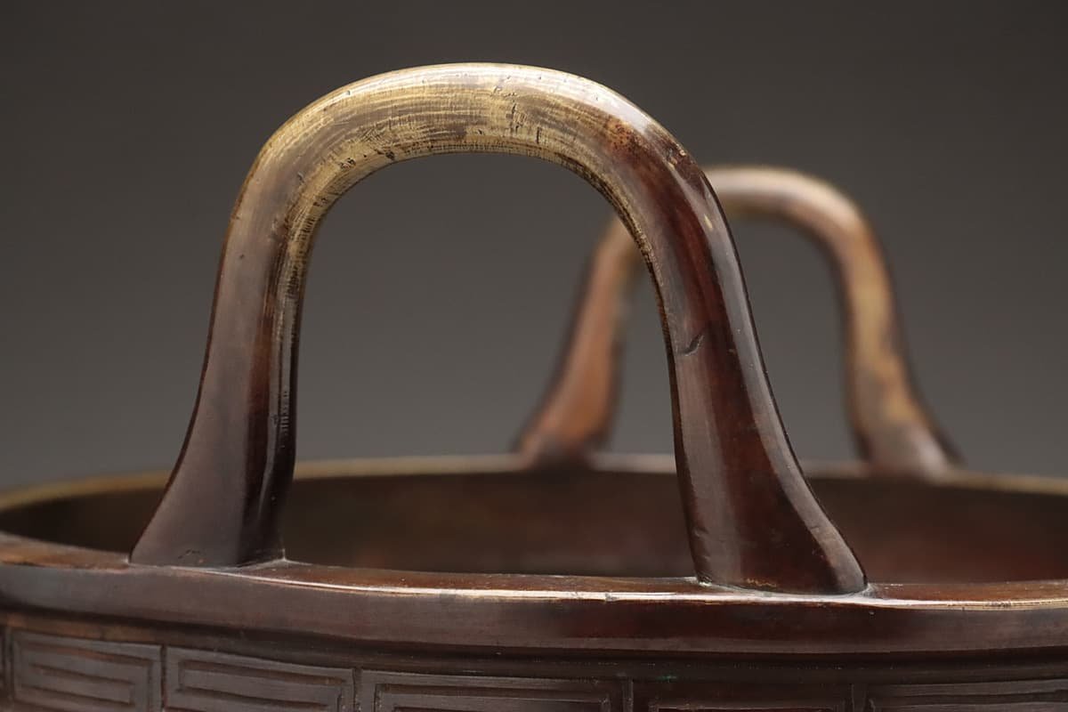 EL591 時代 中国美術 唐物 紫銅 鼎形双耳三足大香炉 高