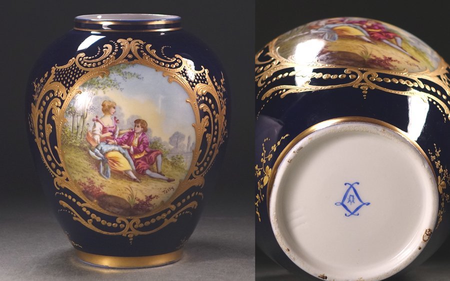 フランス製 ∇花∇19世紀フランス セーブルスタイル(パリ古窯) 瑠璃