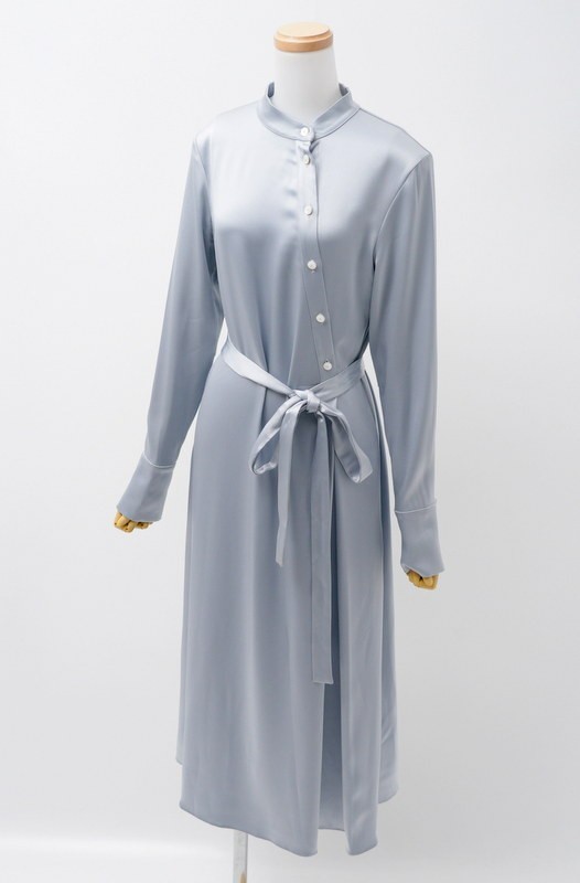 MF3028#オスマン Osman*ワンピース*長袖*ロング丈*バンドカラー*ウエストリボン*36*ライトブルー