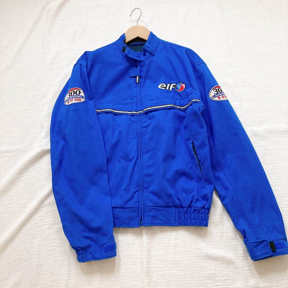【希少/LLサイズ/送料込】 ELF エルフ レッドバロン ライディングジャケット 300店達成記念ジャケット ブルー 青 コットン 刺繍 ワッペン