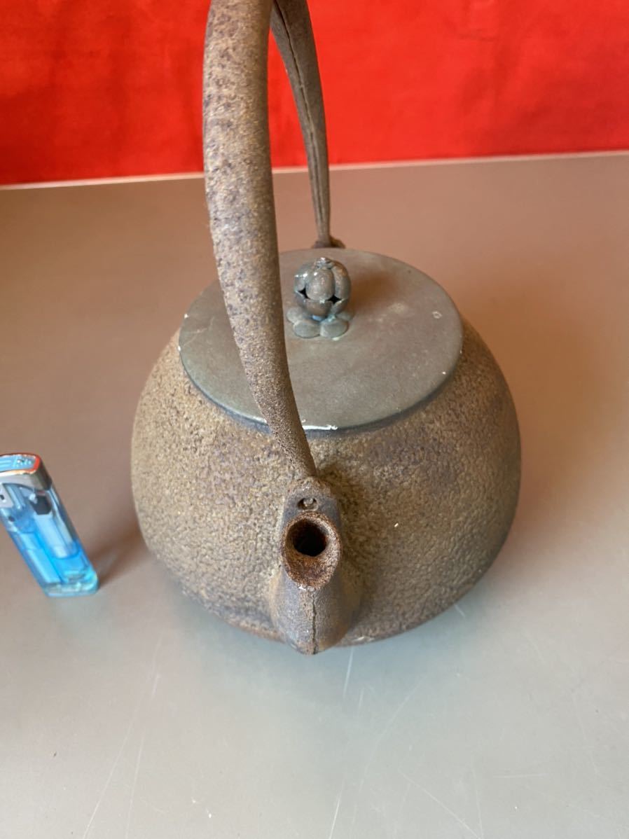 コレクター所蔵品】時代物 龍文堂造 刻印あり 銘無し 鉄瓶 鉄器 梨地