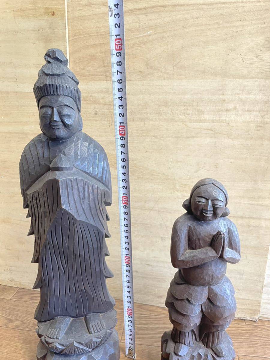 欅 手彫り 一刀彫 双体道祖神｜美術品・アンティーク・コレクション