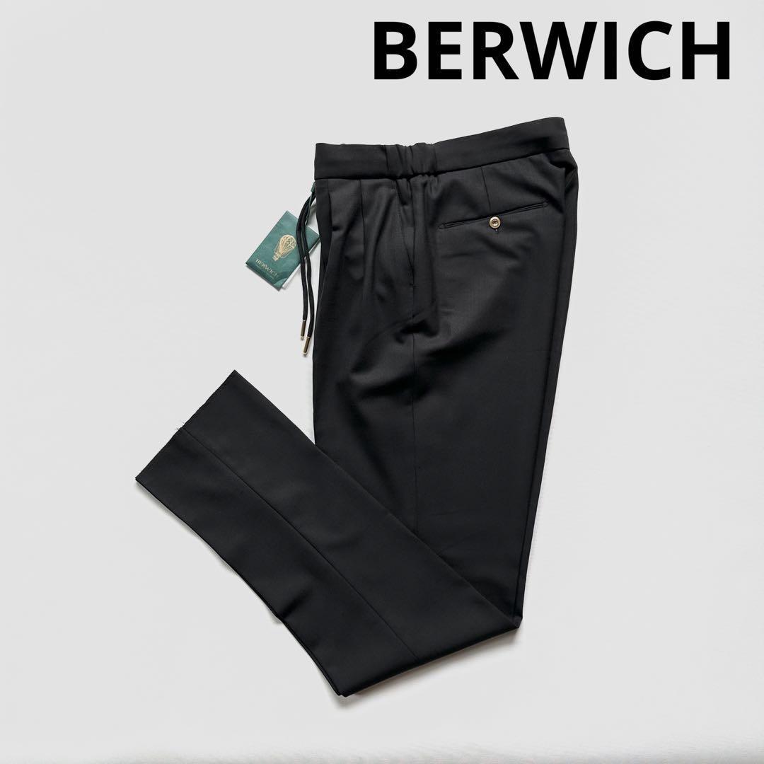 【未使用】BR別注 BERWICH ベルウィッチ SCOTCH スコッチ リラックスゴールド ウール ストレッチ 2プリーツ パンツ 48 ブラック 黒 正規