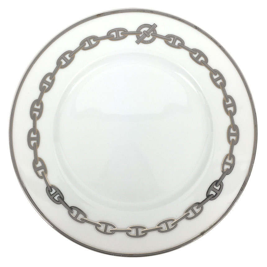 HERMES エルメス シェーヌダンクル 22cm デザートプレート 平皿 Chaine d'Ancre プラチナ 食器 aq8335
