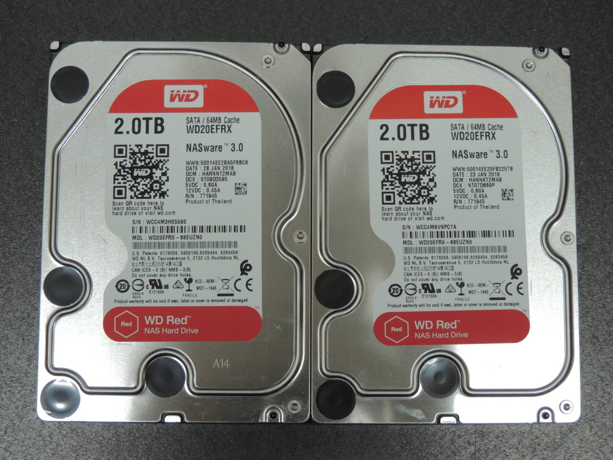 2台まとめ売り/検品済み】WD 2TB HDD WD20EFRX 【使用時間42389h 