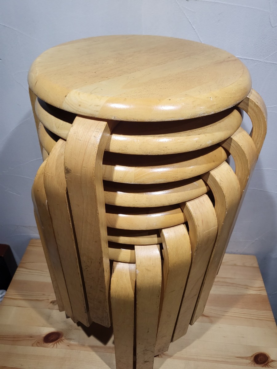 木製 スツール 丸椅子 椅子 チェア 中古 7個 セット-1