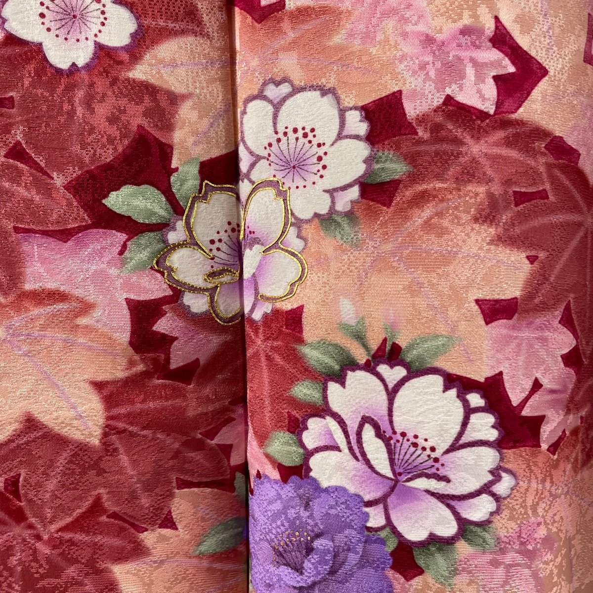 振袖 美品 名品 紅葉 桜 金糸 金彩 赤 袷 身丈170.5cm 裄丈70cm
