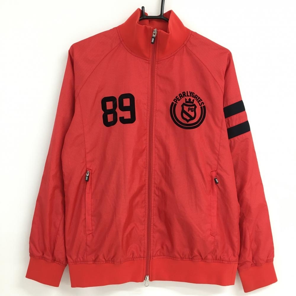 【美品】パーリーゲイツ ジャケットブルゾン レッド チェック 蓄熱裏地 袖黒ライン レディース 2(L) ゴルフウェア PEARLY GATES