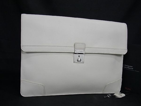 1円 ■美品■ TUMI トゥミ 93201 レザー クラッチバッグ セカンドバッグ メンズ ホワイト系 BF0835