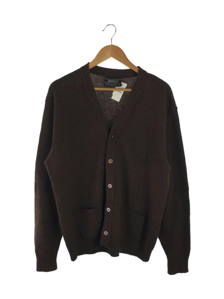 Jantzen◆80s/USA製/カーディガン/XL/ウール/BRW/無地