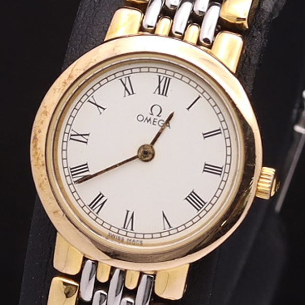 1円 オメガ QZ デビル ラウンド ローマン 白系文字盤 レディース腕時計 5491200YSD