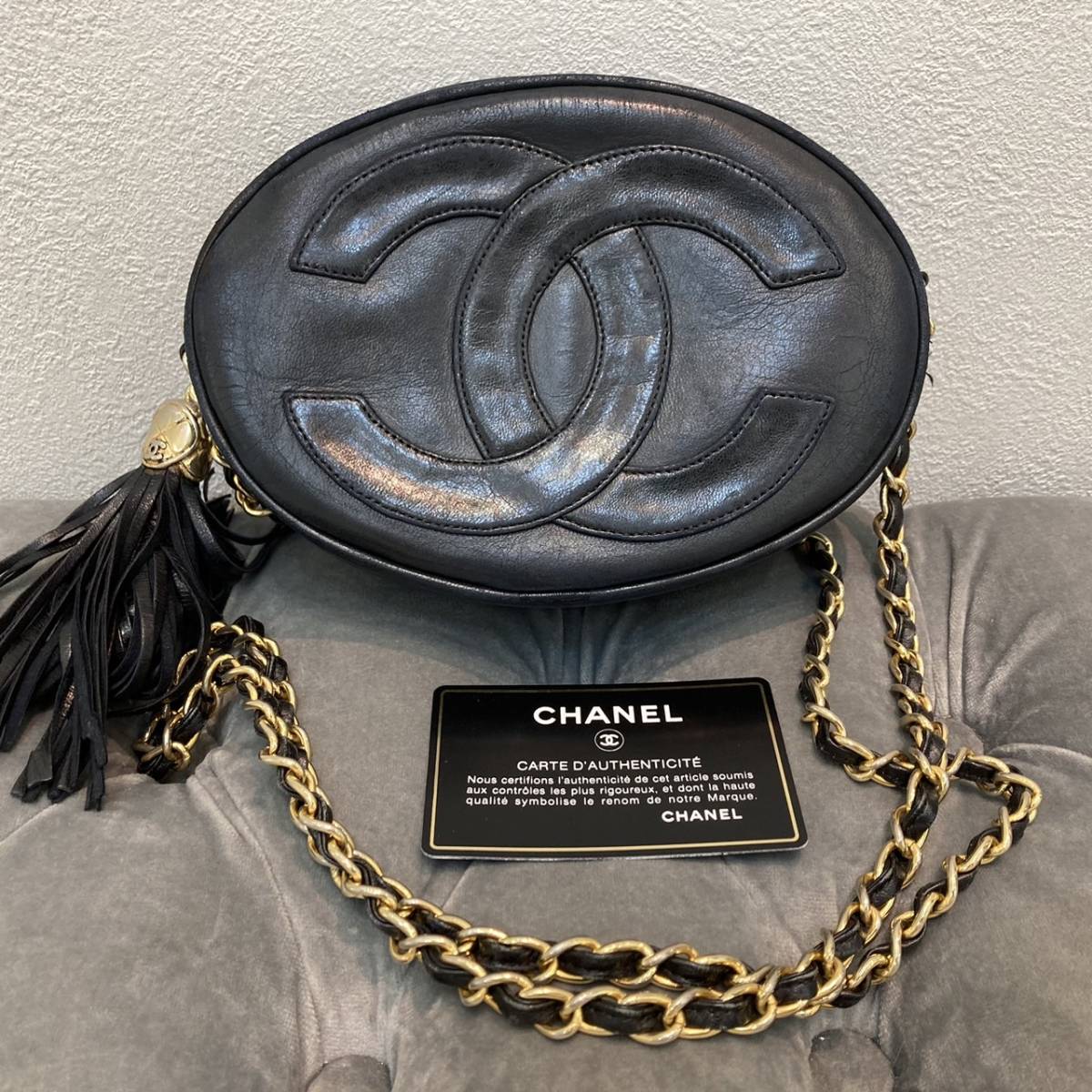 CHANEL ラムスキン チェーンショルダーバッグ フリンジココ ブラック 