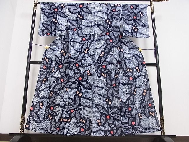 平和屋2□夏物 浴衣 有松鳴海絞り 伝統工芸品 綿 藍染 草花文