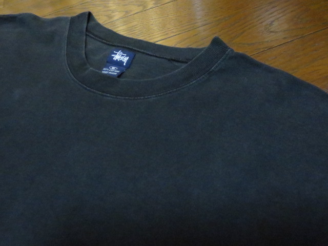 ９０’ｓ～００’ｓ　ＳＴＵＳＳＹ　ＭＡＤＥ　ＩＮ　ＵＳＡ　ステューシー　無地コットンティーシャツ　ししゅうロゴ入り　黒系　Ｍ