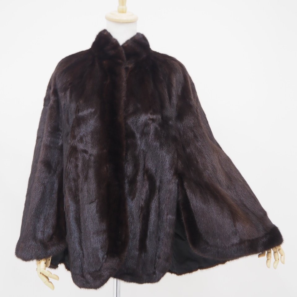 美品【 SAGAMINK 和装・洋装OK 】高級毛皮 ダークミンク ◆ケープ 76cm丈 ダークブラウン ◆FREE 大判サイズ 衿・前立アップヘアー ◆R677Y