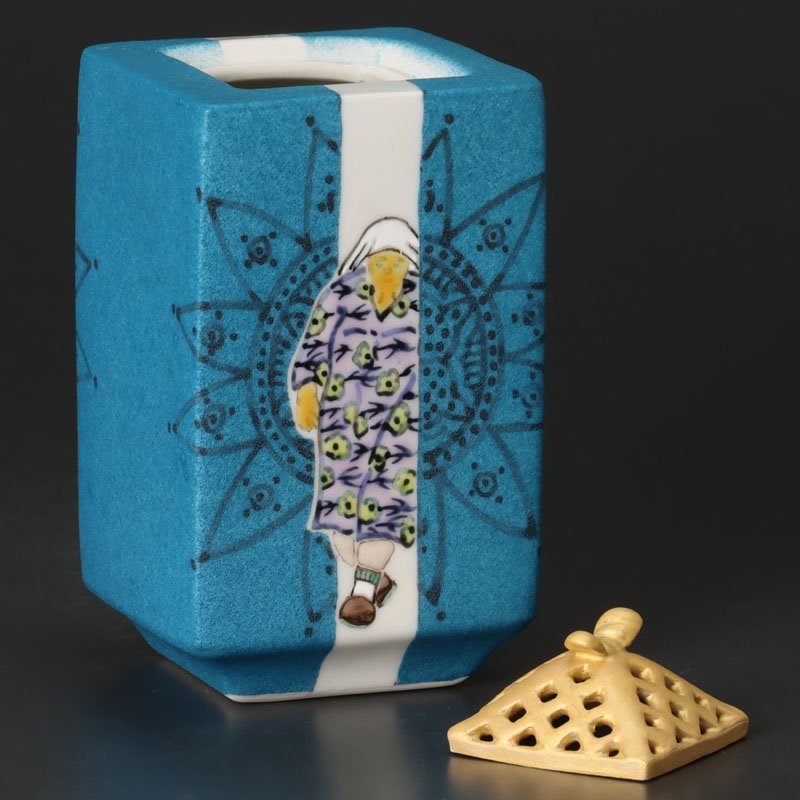 武腰一憲 サマルカンドブルー 香炉 『色絵 遠い日 香器 静夜』 K375